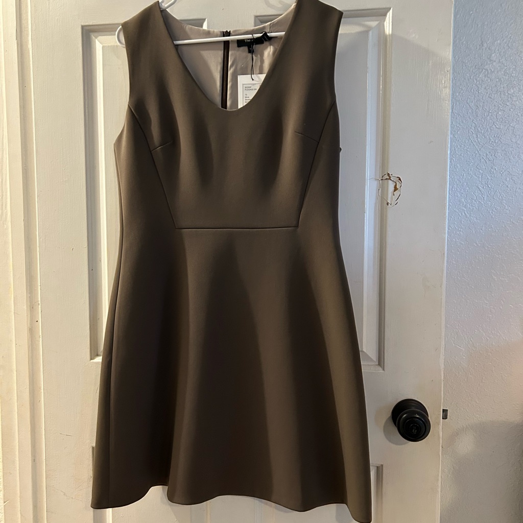 Theory Olive Green Sleeveless Fit-And-Flare Mini Dress